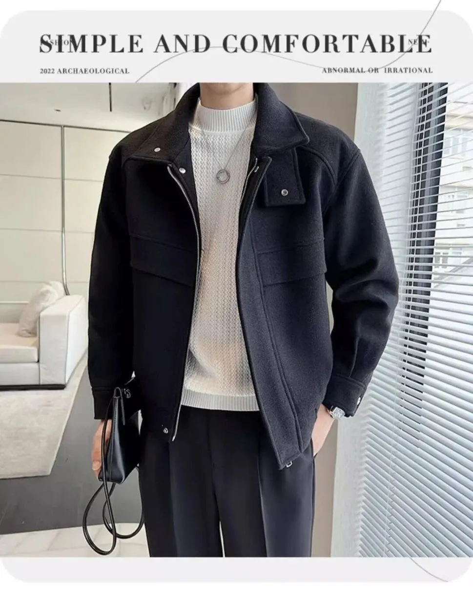 Autumn and Winter Short Woolen Jackets for Men High-end Green Stand-up Collar Korean Trendy Zipper Casual Men's Jacket