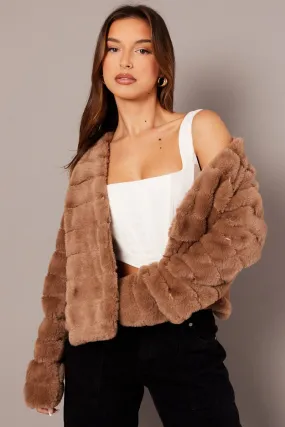 Beige Faux Fur Crop Jacket