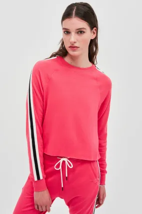 Cropped Warm Up Fleece Sweatshirt, Hot Coral/Vintage White