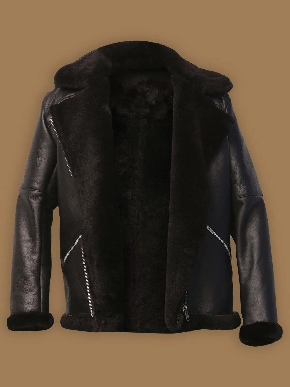 Dark Brown Shearling Aviator Leather Jacket for Men