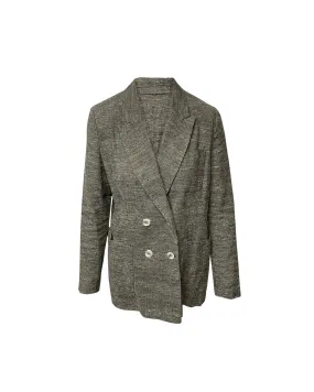 Double-breasted Donegal Jacket In Grey Silk