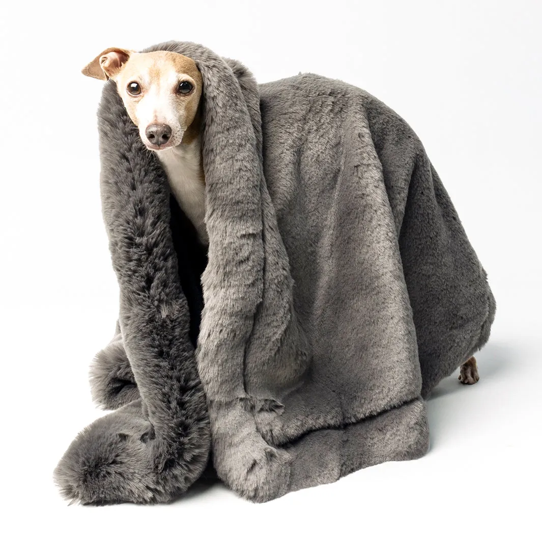 Faux-Fur Dog Blanket in Minky Grey