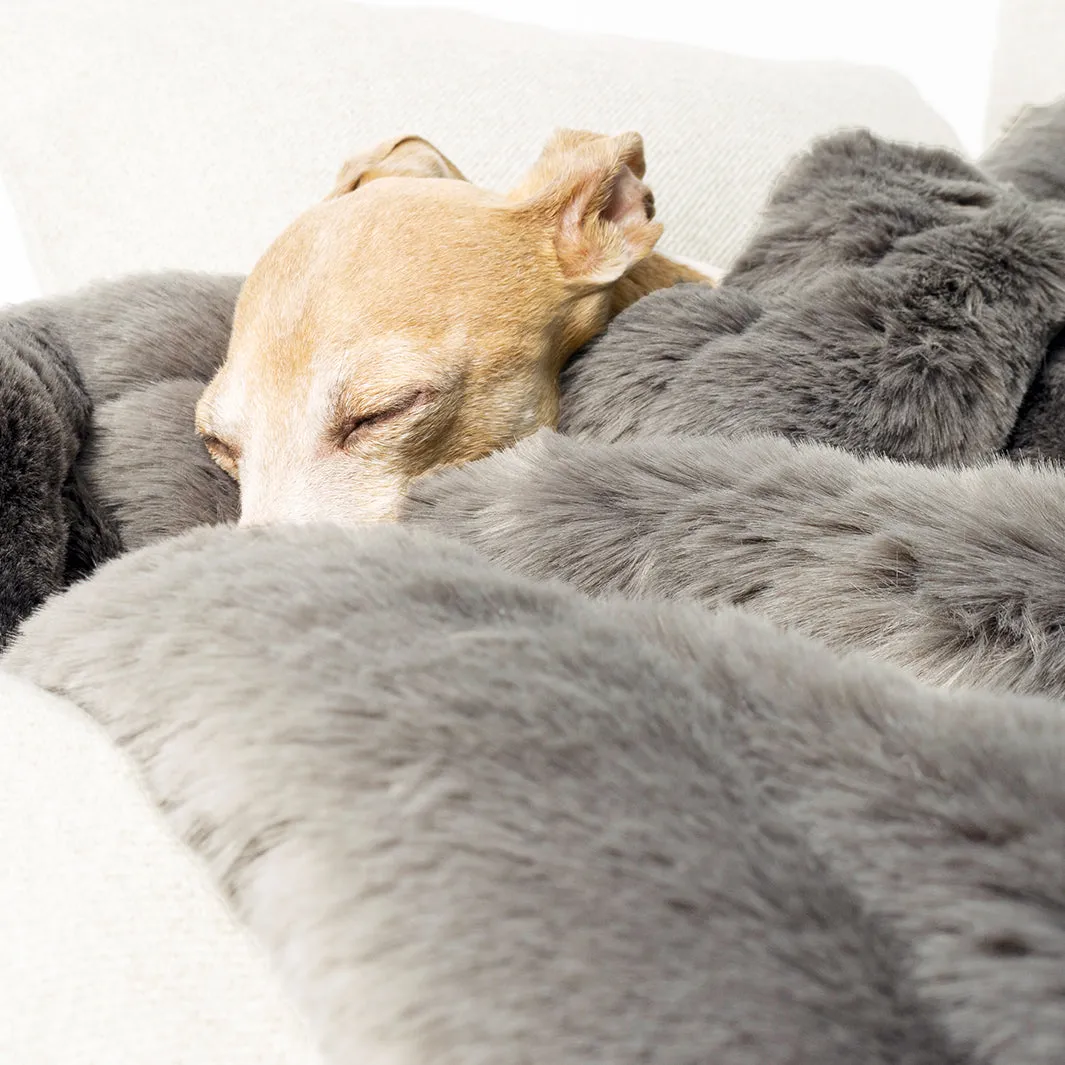 Faux-Fur Dog Blanket in Minky Grey