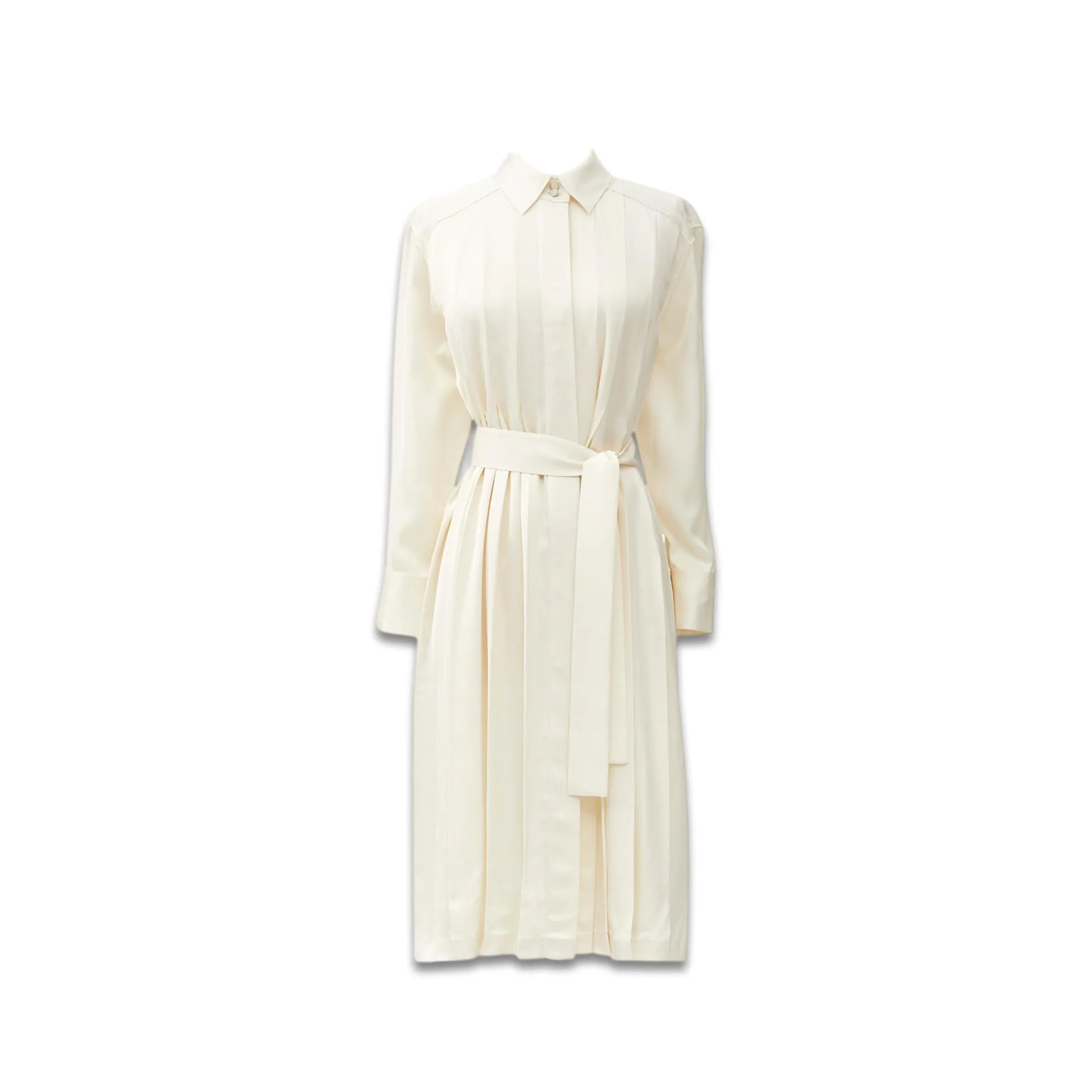 J. Peterman Women's Classic Fit Long Sleeve Pleated Shirtdress - Ivory