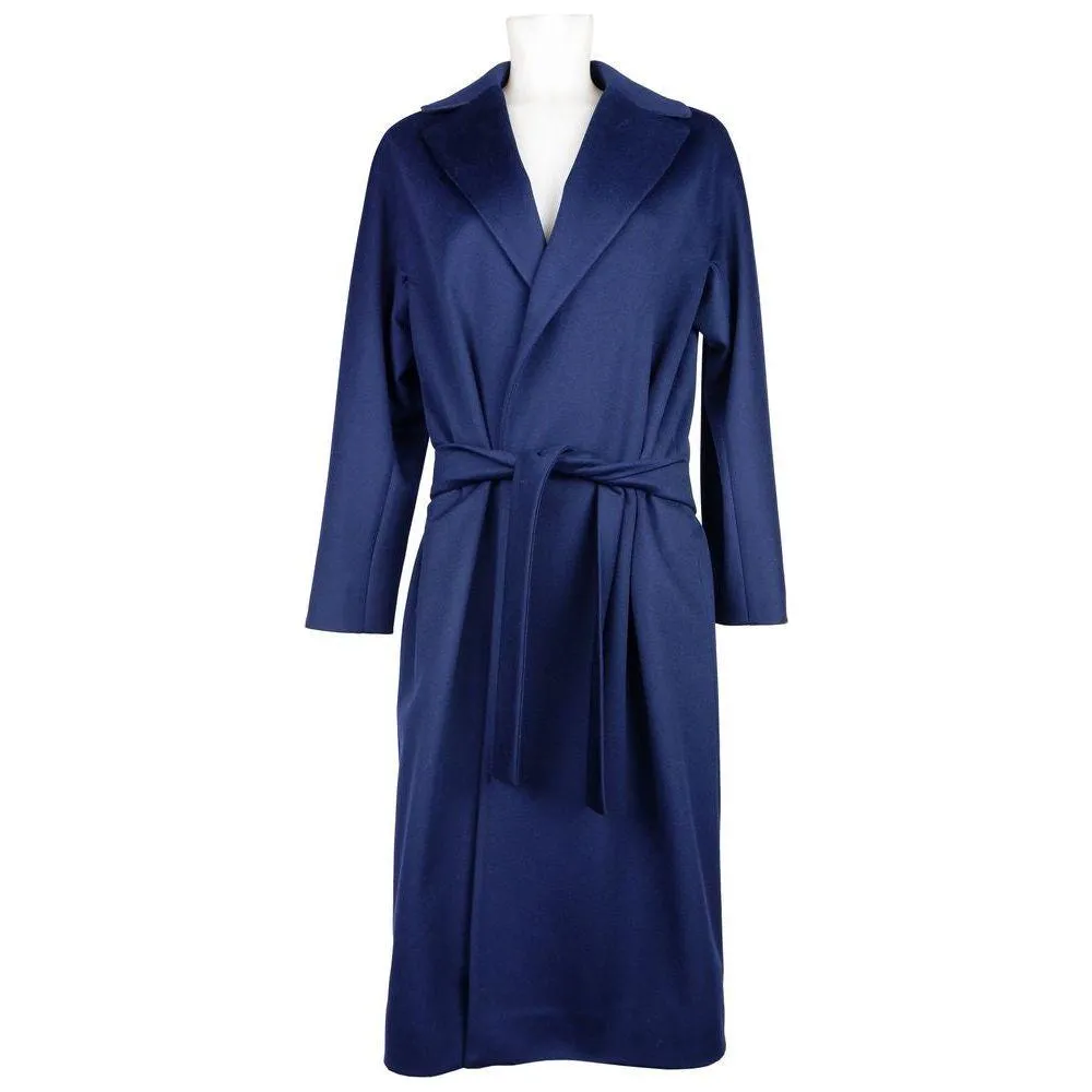 Made in Italy Elegant Blue Wool Coat with Ribbon Belt