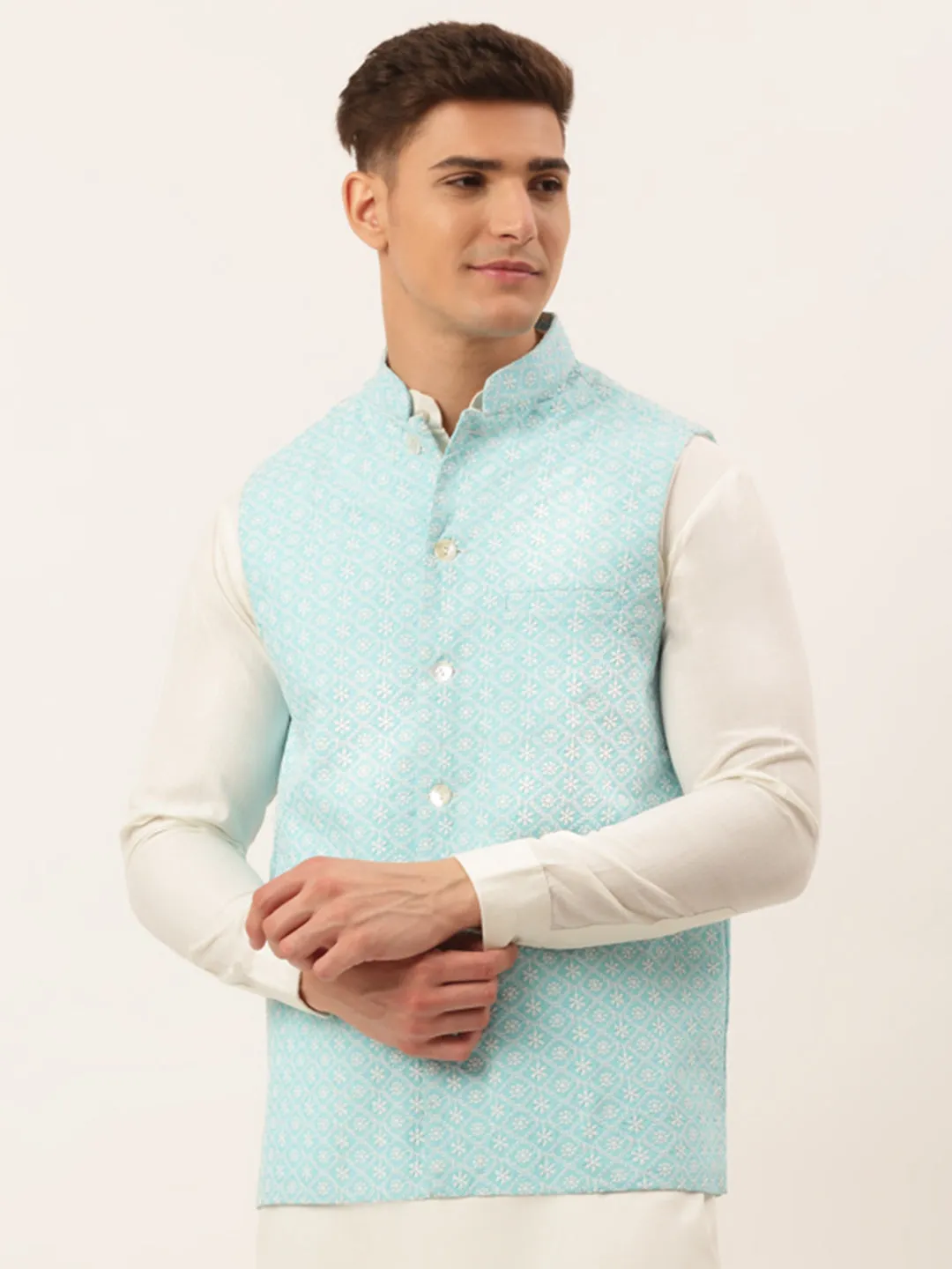 Men's Sky Embroidered Nehru Jackets