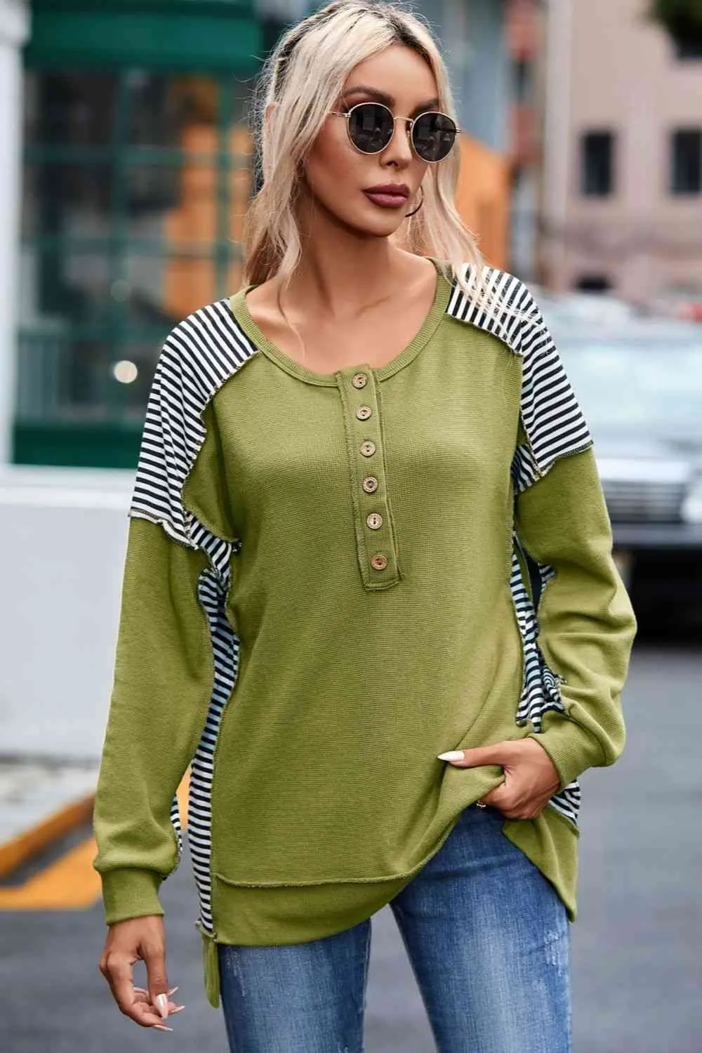 Out Seamed Half Button Up Sweatshirt