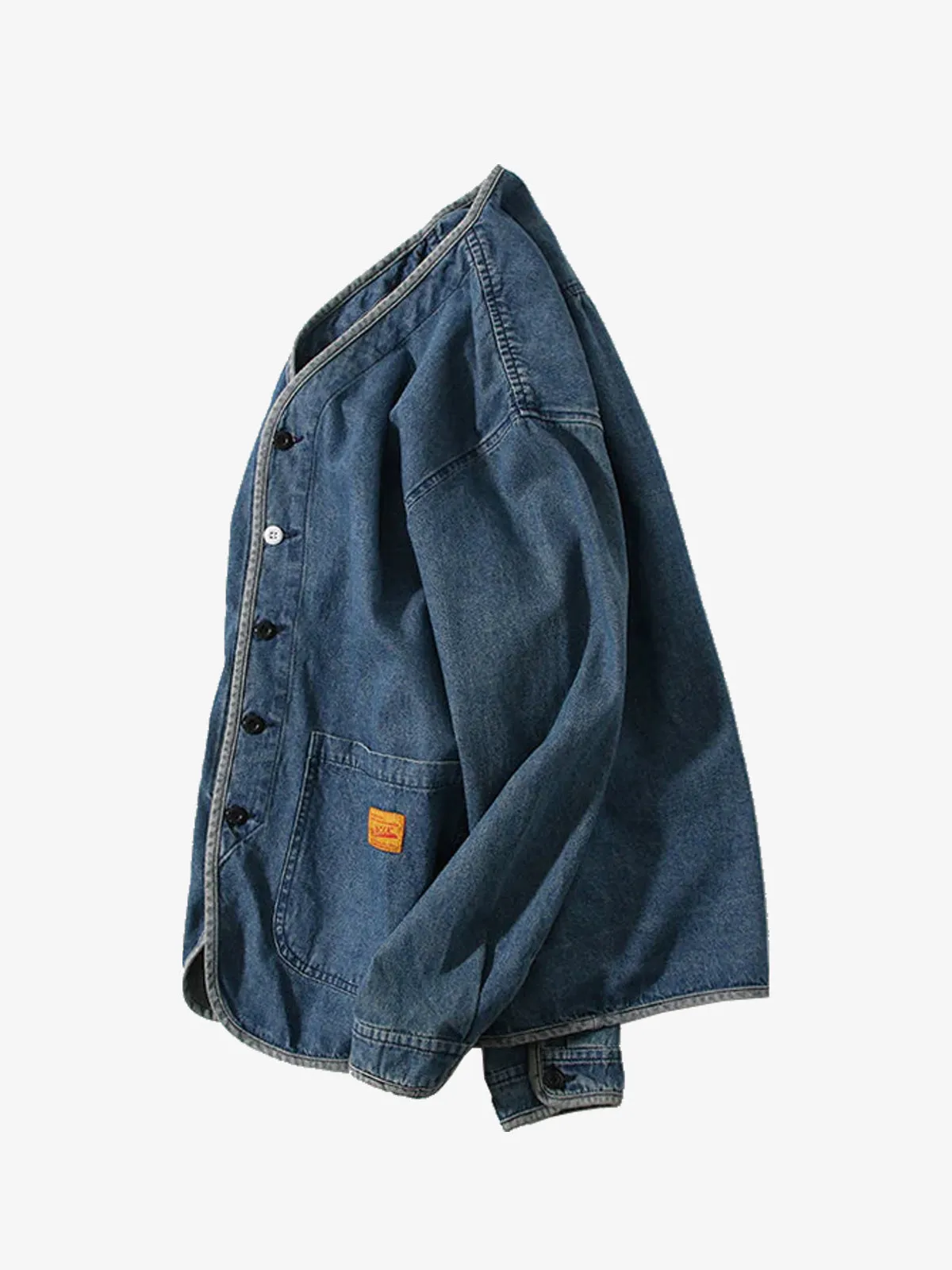 PRE-ORDER Contrast Button Collarless Denim Jacket