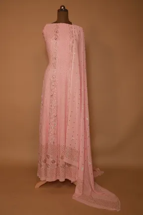 Pure georgette peach hand embroidered Chikankari kamdhani Anarkali