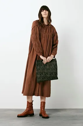 Rabens Saloner Monica Cotton Smock Dress in Brown