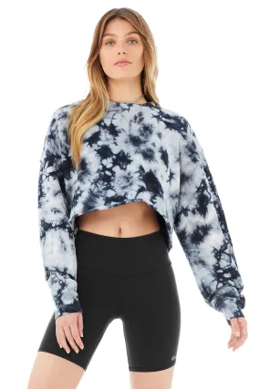 Tie-Dye Extreme Crop Crew Neck - Navy/Grey Tie-Dye