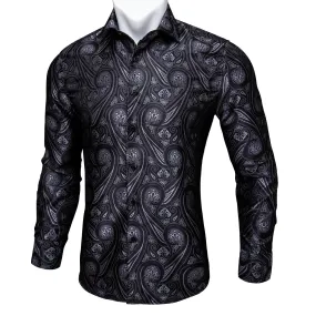 Ties2you Classic Black White Paisley Silk Men's Shirt