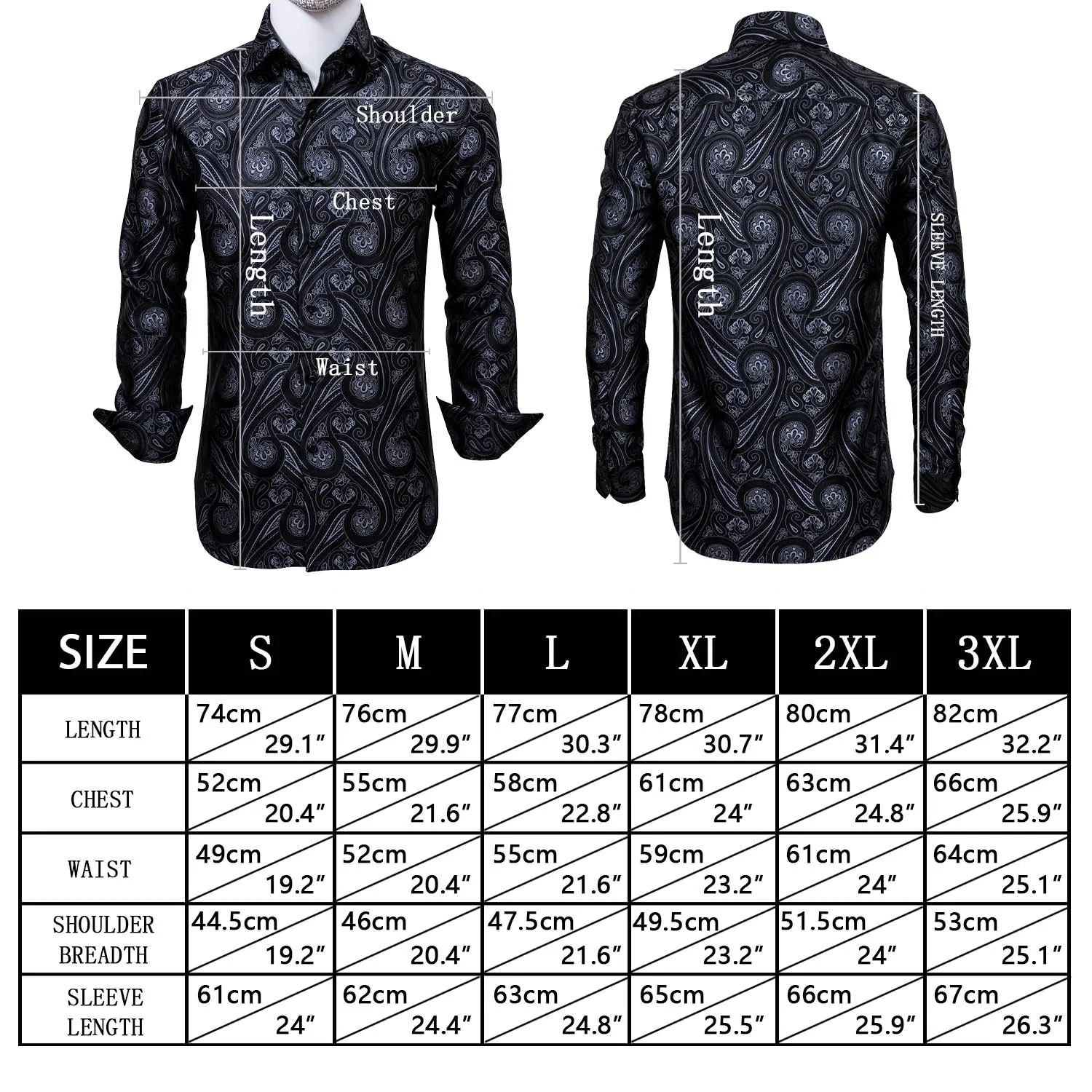 Ties2you Classic Black White Paisley Silk Men's Shirt